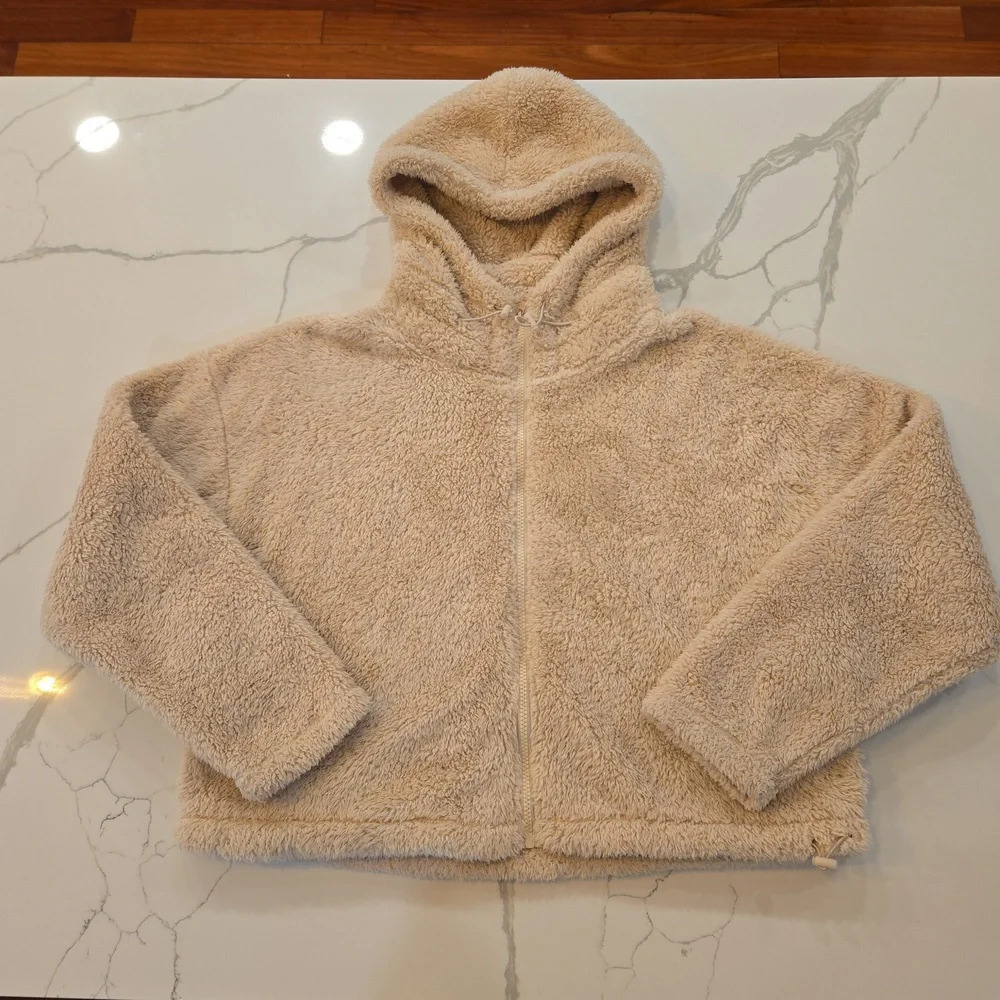 Pink Victoria's Secret Hooded Full Zip Sherpa Fleece Jacket Pink Brown Large